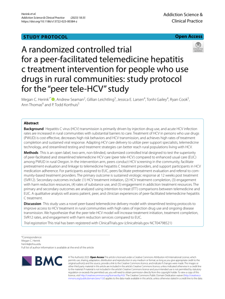 Telehealth Enhances Hepatitis C Treatment Outcomes in Rural Areas Telehealth Enhances Hepatitis C Treatment Outcomes in Rural Areas