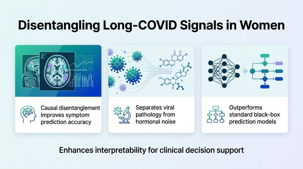 Disentangling Confounders from Pathology in Long-COVID Trajectory Prediction for Women: An Interpretable Large-Language-Model Approach