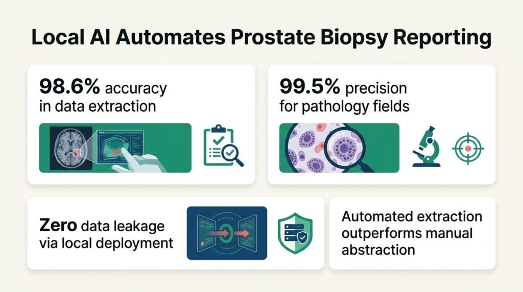 Local AI structures prostate cancer biopsy reports