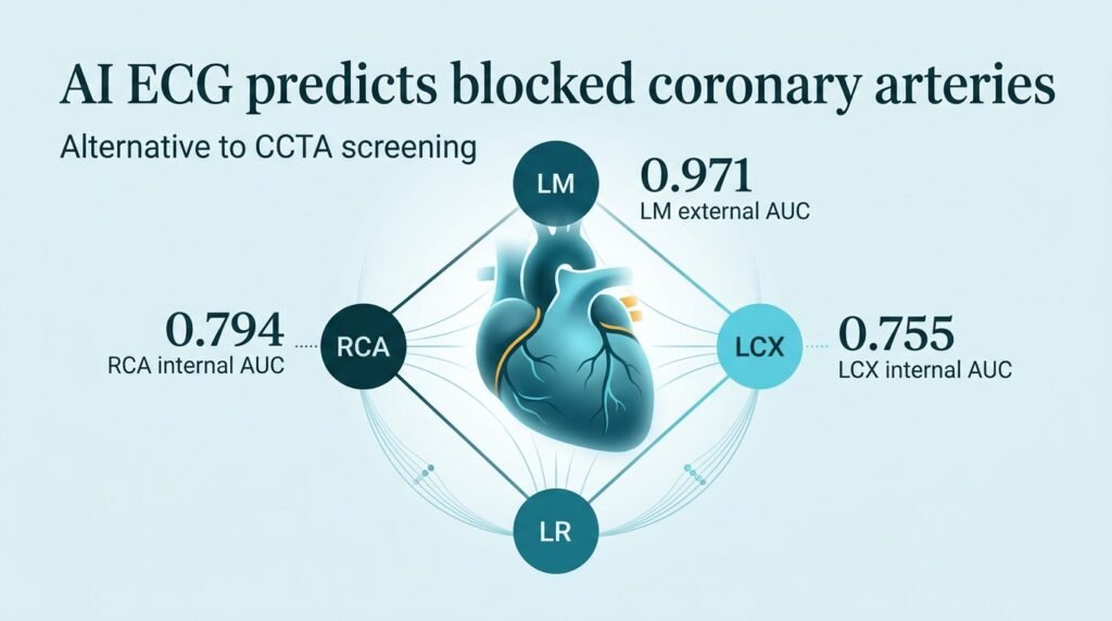 AI ECG predicts blocked arteries without CT scans
