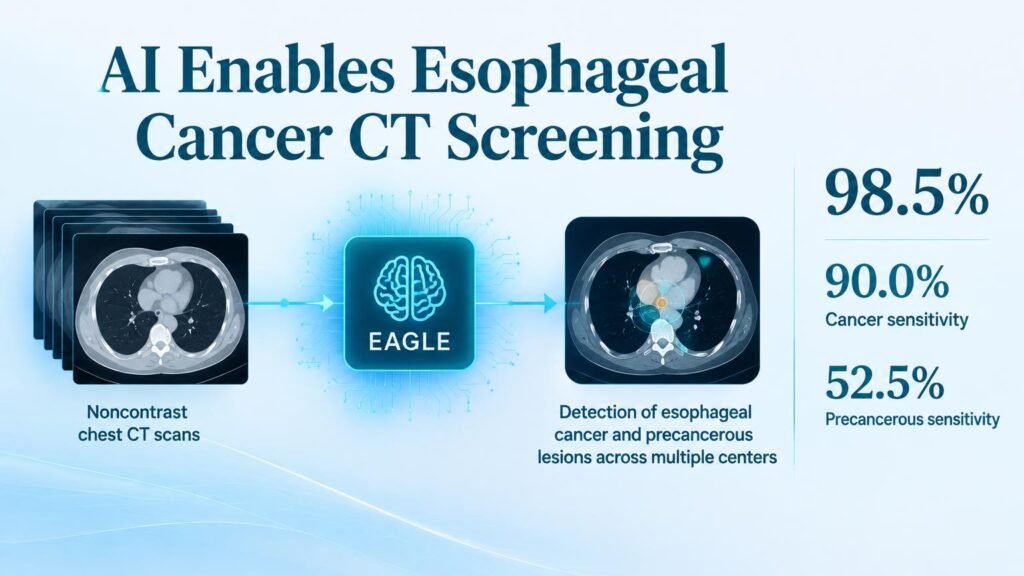 Large-scale esophageal cancer screening through noncontrast computed tomography and artificial intelligence.